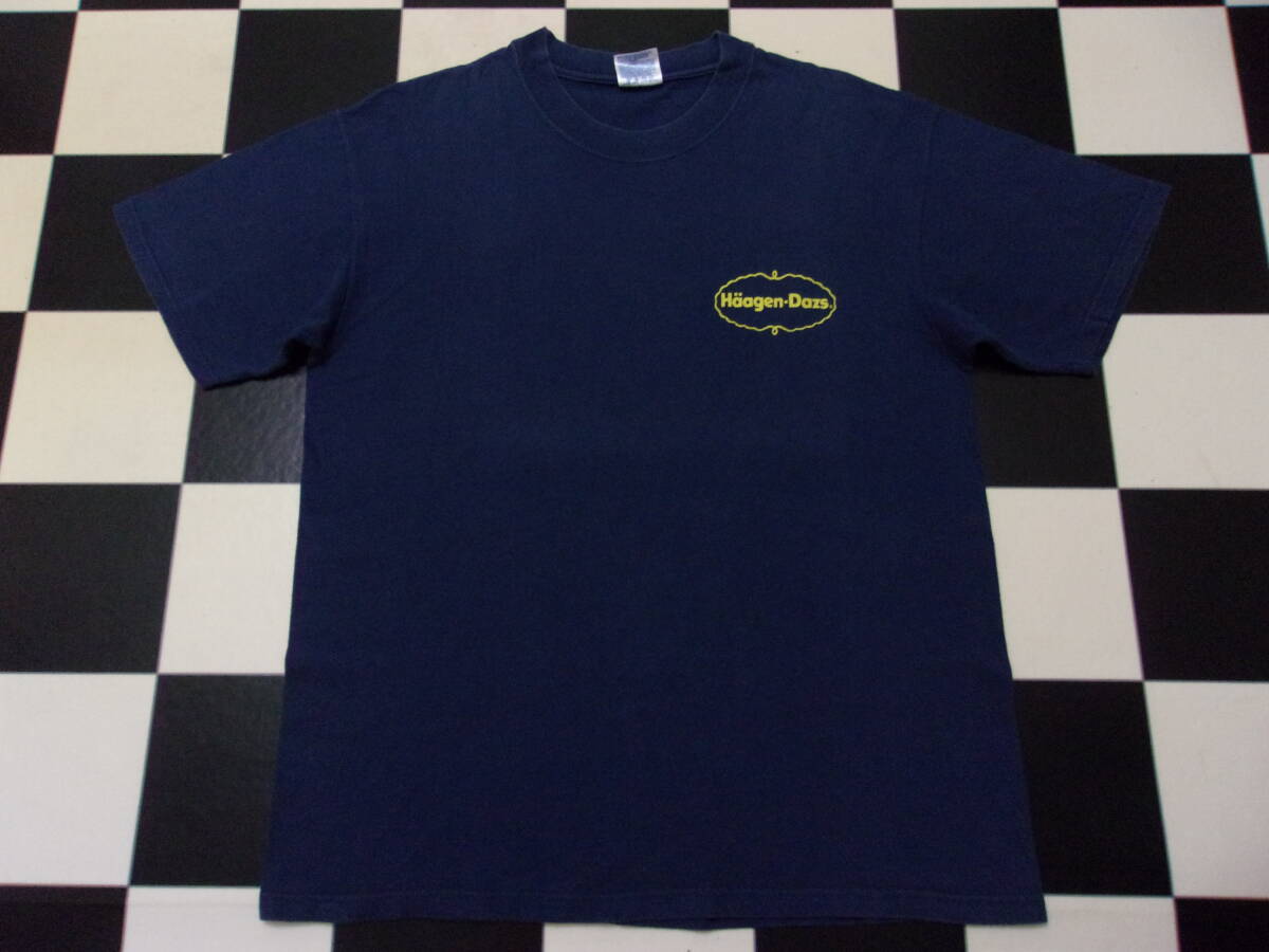 90s Haagen-Dazs Hawaii Tシャツ L 90年代 ハーゲンダッツ ハワイ 花 フラワー 紺 トップス VINTAGE ビンテージ 古着 企業T アイススイーツ