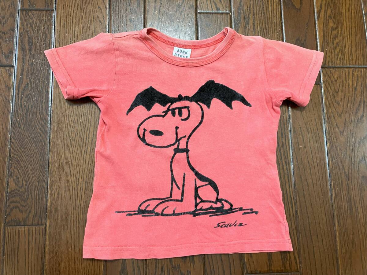 JUNKSTORE ジャンクストア キッズ スヌーピー Tシャツ １００ 赤 フェード レッド フロッキープリント 子供服 ベビー