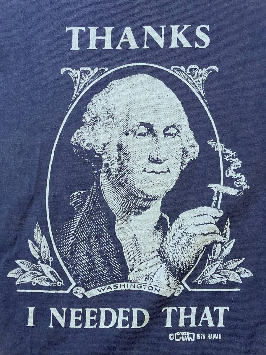 70s ビンテージ CRAZY SHIRTS クレイジーシャツ Tシャツ S ネイビー ワシントン 大統領 マリファナ ガンジャ カンナビス 面白 70年代