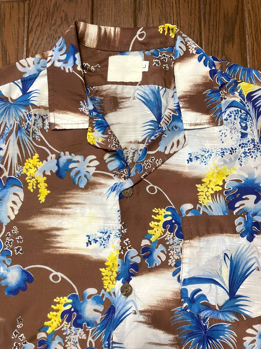 ユーズド アロハシャツ Ｌ 茶色 ブラウン ココナッツボタン SILKY BY HOFFMAN CALIF FABRICS