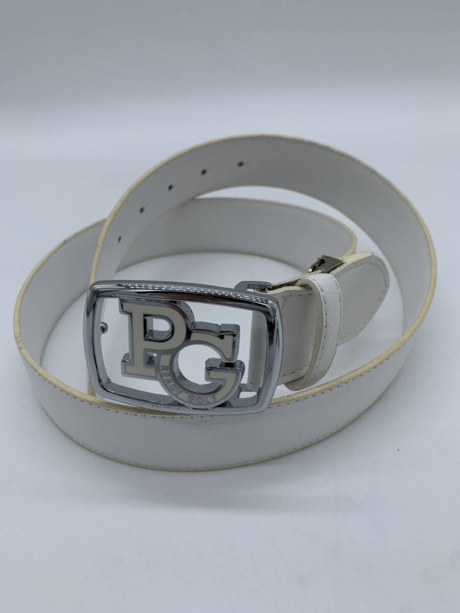 【美品】パーリーゲイツ ベルト 白×シルバー ロゴバックル メンズ ゴルフウェア PEARLY GATES