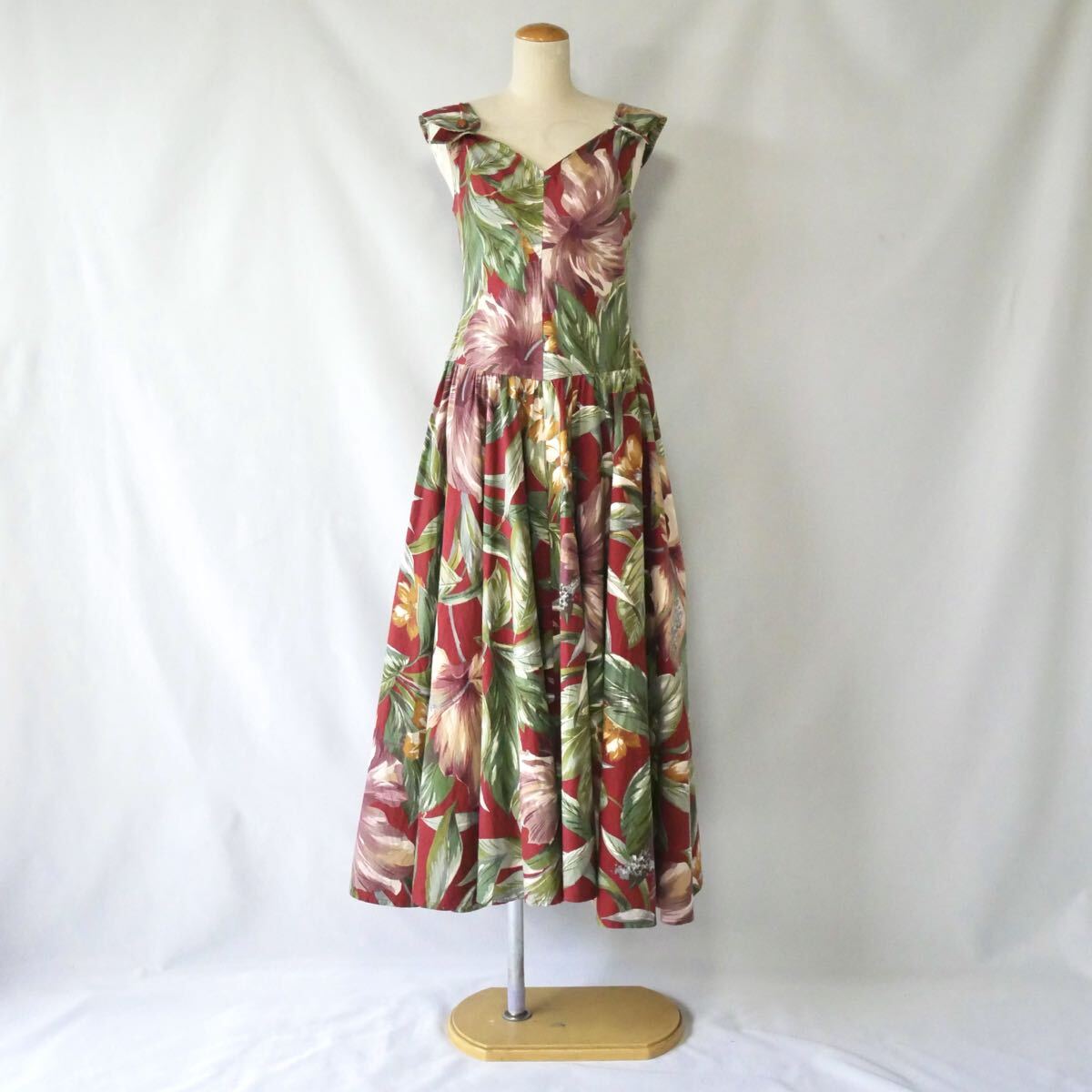 80s vintage botanical cotton dress 80年代　ヴィンテージ　ボタニカル柄　コットン　ドレス　マキシワンピース　古着　 ドレス