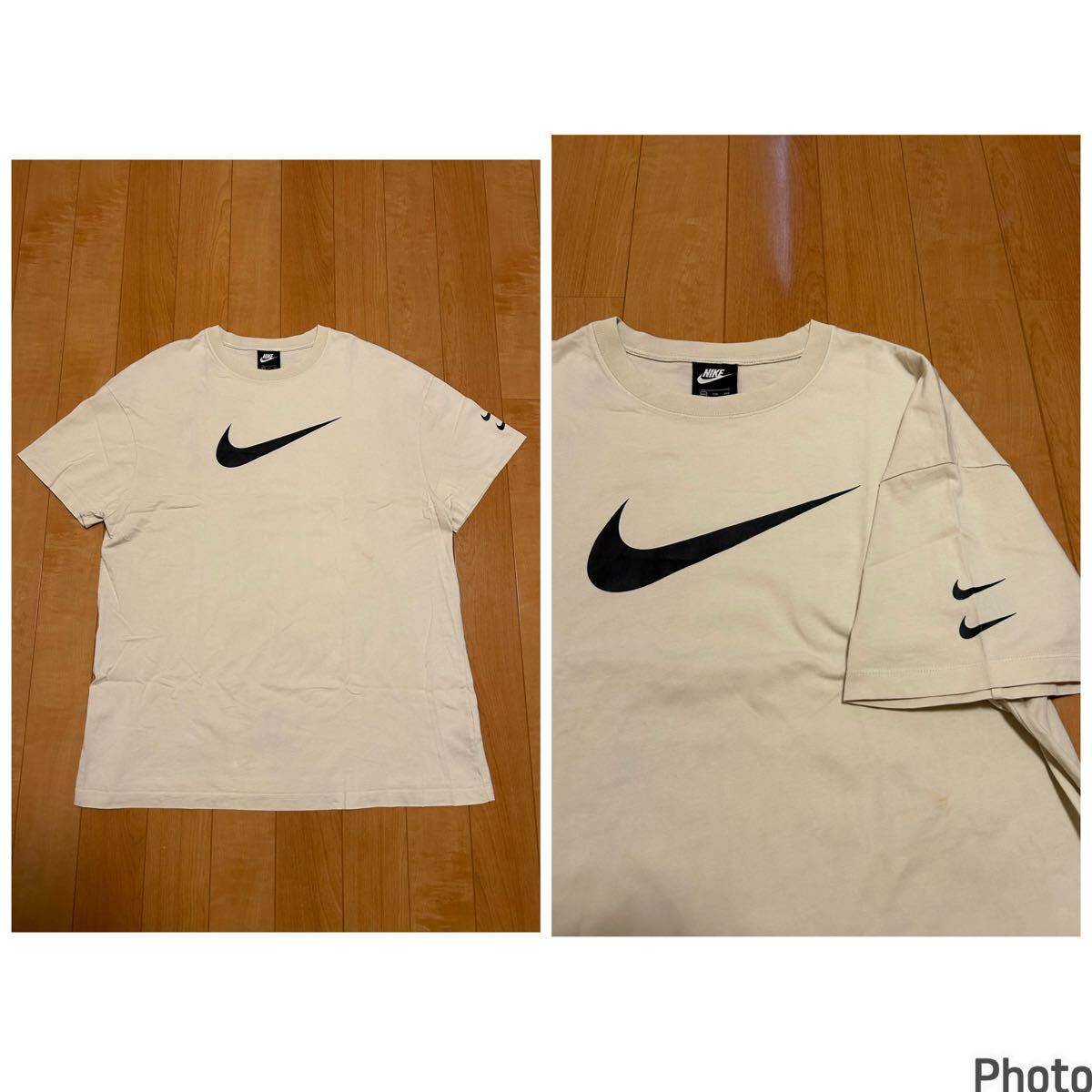 良品☆Nike／ナイキ メンズオーバーサイズ2XL 半袖Tシャツ BIGブラックスウォッシュロゴ&袖.ダブルSwooshマーク入！ 黒タグ ビンテージ復刻