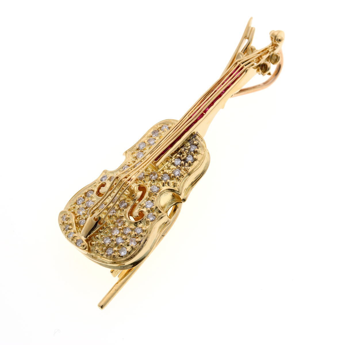 JEWELRY ノーブランド バイオリン モチーフ ダイヤ ルビー ペンダント - イエローゴールド K18YG 2400599
