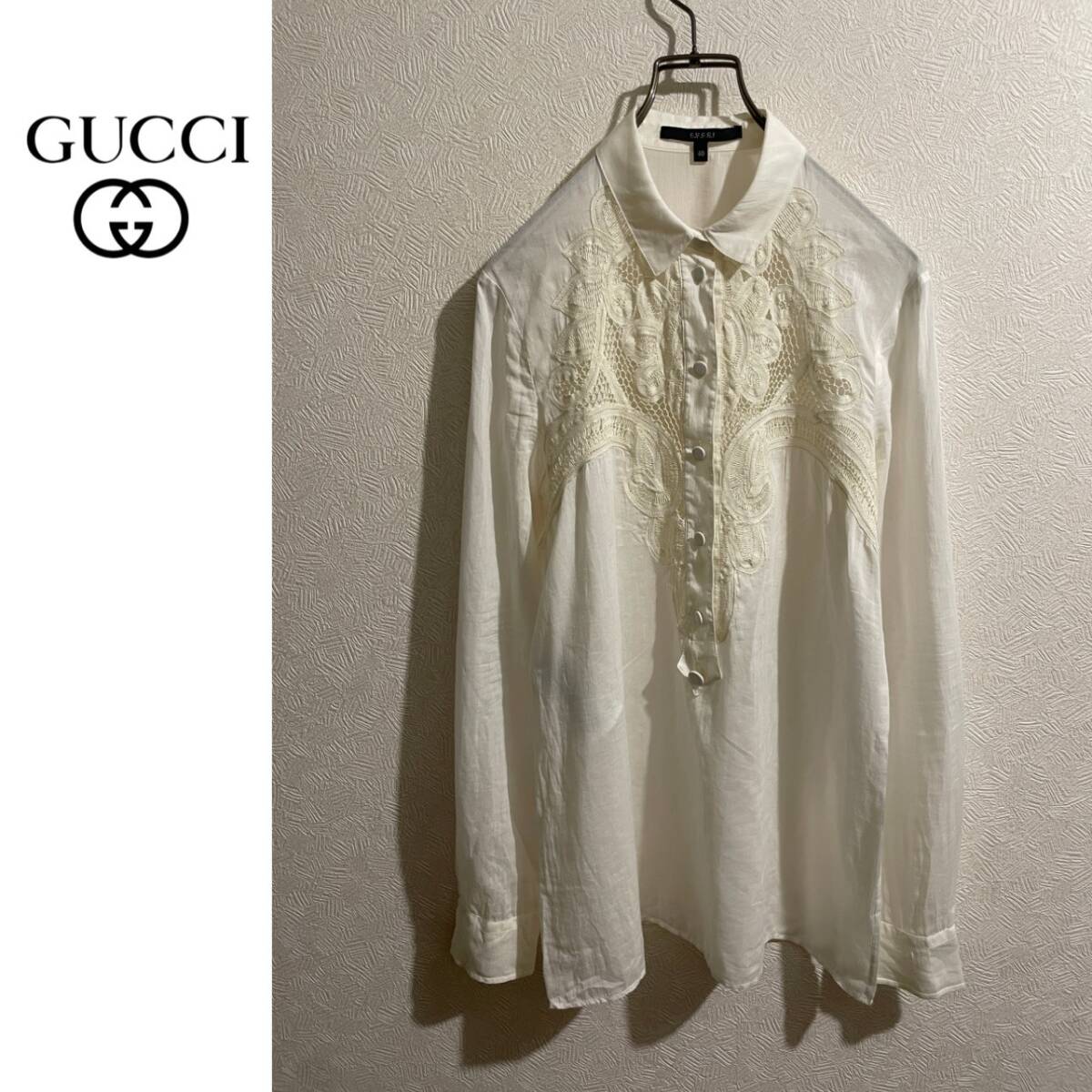 ◯ イタリア製 GUCCI プルオーバー レース ブラウス / グッチ ローン シャツ ブザム アールヌーヴォー ホワイト 白 40 Ladies #Sirchive