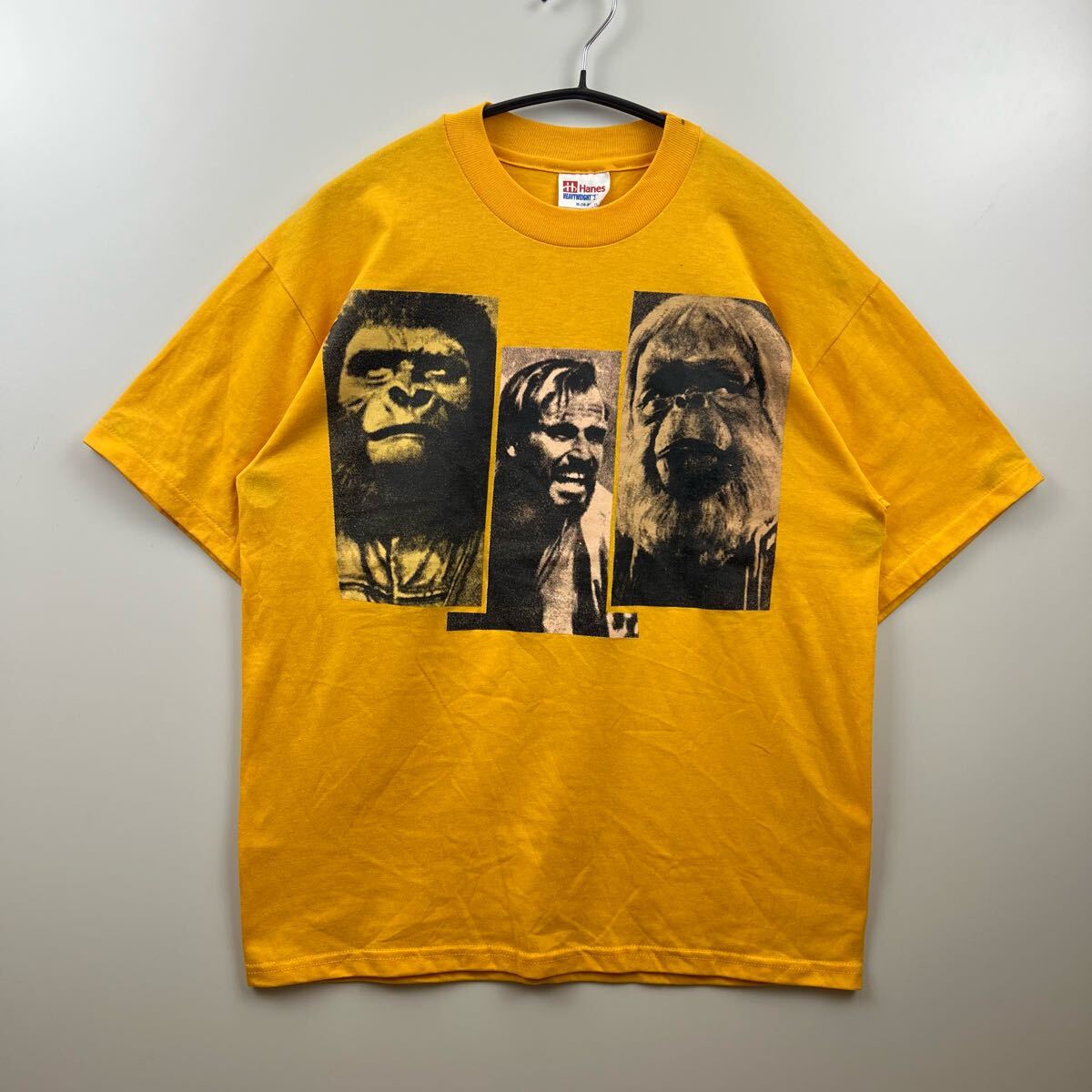 Hanes 90s USA VTG Tee PLANET of the APES 1968 XL(18-20) mustard ヘインズ 映画 初代 猿の惑星 プリント Tシャツ ヴィンテージ 希少