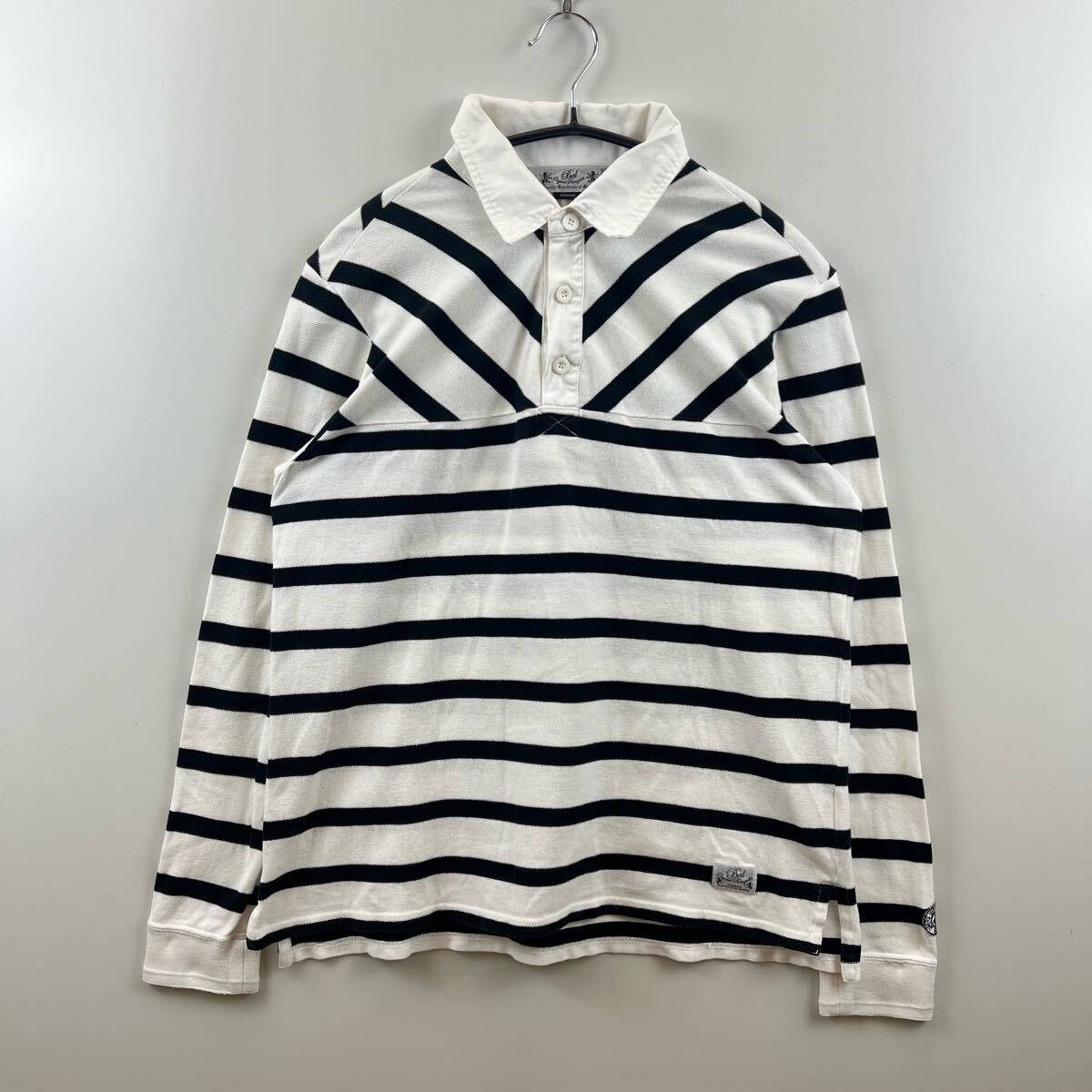BAL archive balance stripe rugger shirts M バル ボーダー ラガーシャツ 長袖 ポロシャツ バランスウェアデザイン アーカイブ 岡山