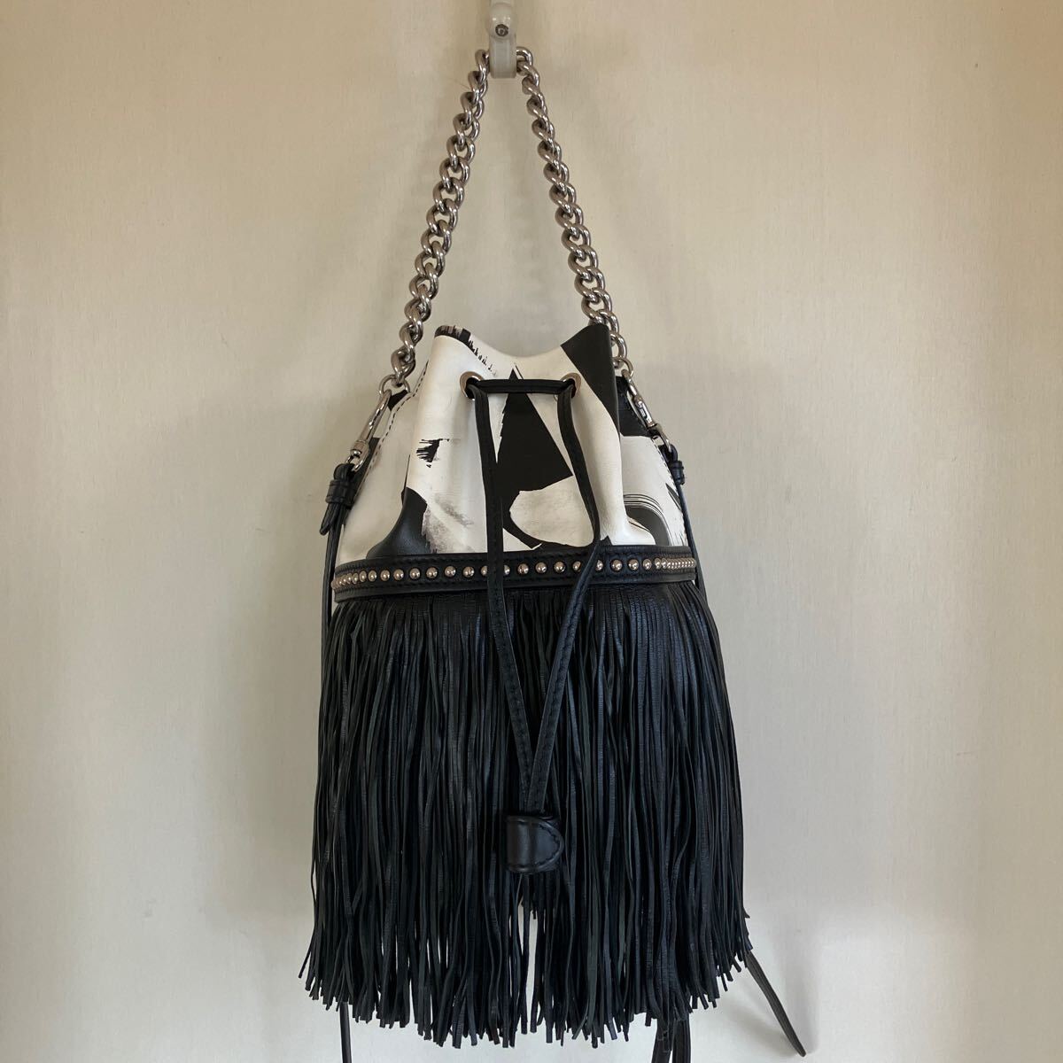 J&Ｍ　DAVIDSON フリンジ　カーニバル　黒　白　バイカラー　バッグ　レアカラー