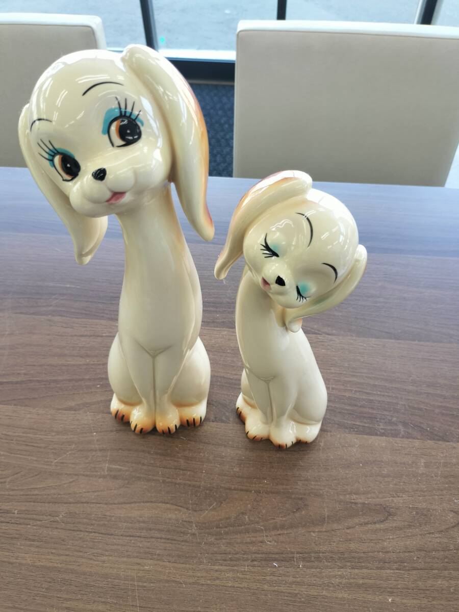 犬 　 置物 2匹 陶器製 昭和レトロ　ヴィンテージ