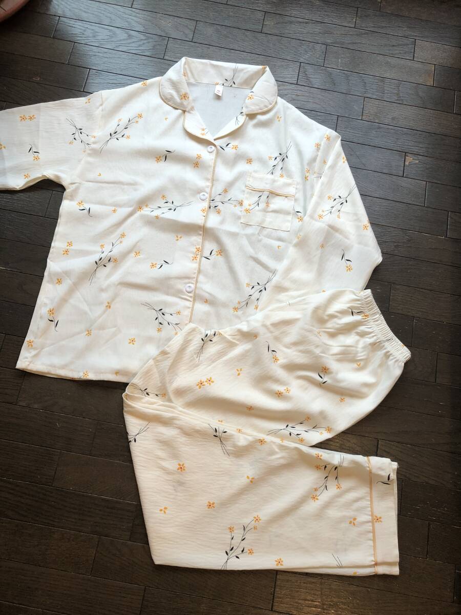 未使用【レディース3L XXL】長袖長ズボンパジャマ　黄色い花ミモザ