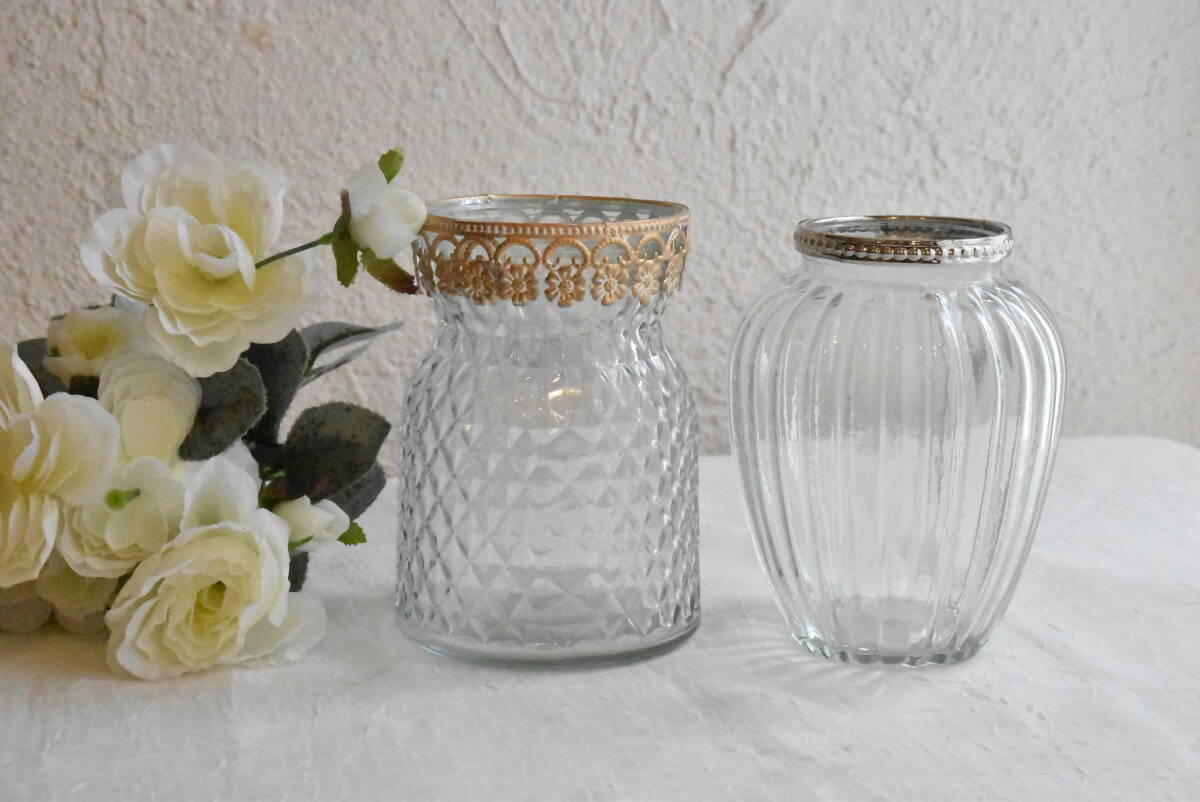 PAY4・PA12*フラワーベース*花瓶*2個セット*アウルムリーフ・ラウンドベース*リムリング・トールベース*COVENT GARDEN*コベントガーデン