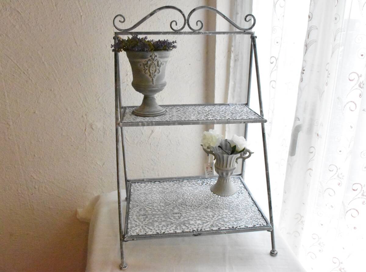 PAY2・KA-PA1*ツーティアラック2段*ミスフィー*コベントガーデン*折りたたみ式*シャビーシック*2段ラック*フラワースタンド*スチール