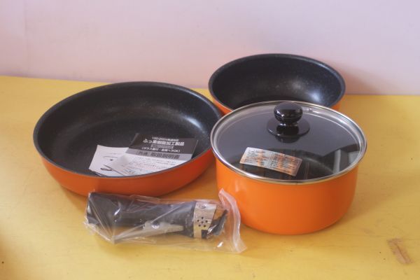 未使用品 和平フレイズ マーブルシャルール IH対応 ハンドル着脱式鍋 3点セット オレンジ 鍋・炒め鍋・フライパン/25N3.6-50