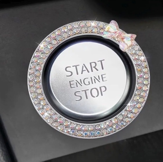 エンジンスタートリング　キラキラ輝く蝶のリボンラインストーン