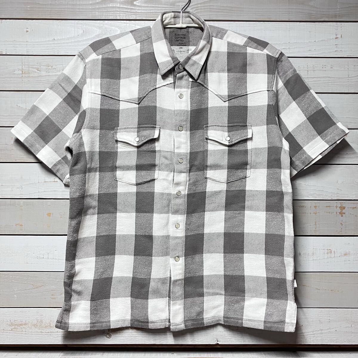 Sz L ELECTRIC COTTAGE BLOCK CHECK SHIRT 2001 GREY WHITE EC FRAGMENT GOODENOUGH エレクトリックコテージ ブロックチェック ネルシャツ 