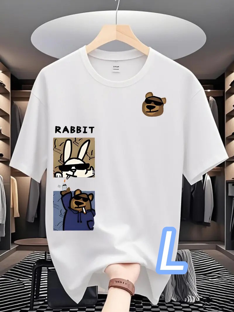 【速乾ドライT】白・Lサイズ《サングラスRabbit》通気性●プラスサイズ■大人のユルTシャツ