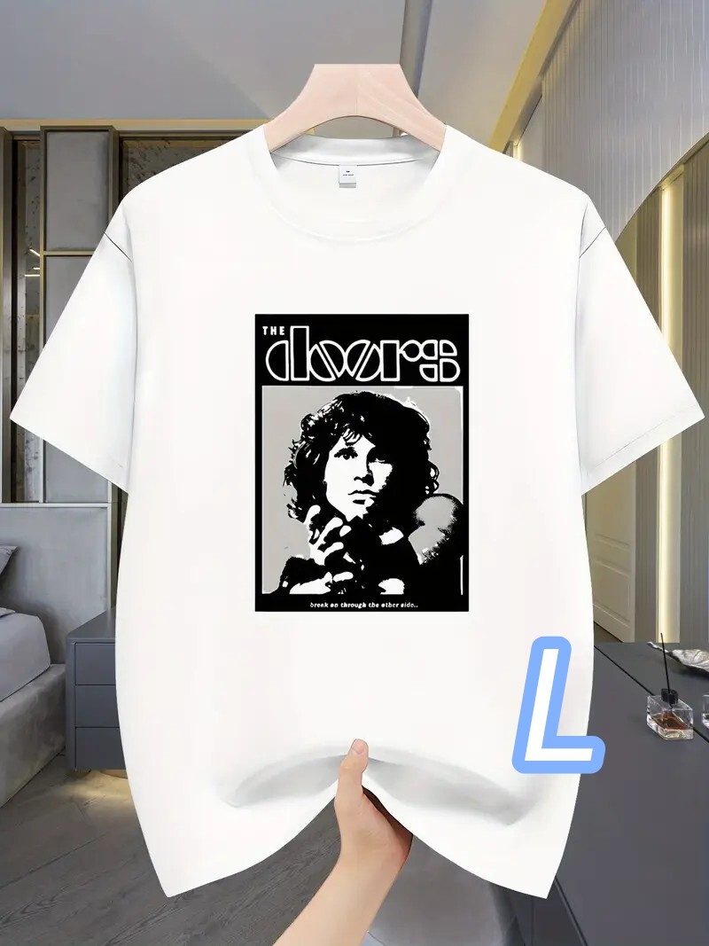 【速乾ドライT】白・Lサイズ《DOORS》通気性●プラスサイズ■時代を超える大人のロックT