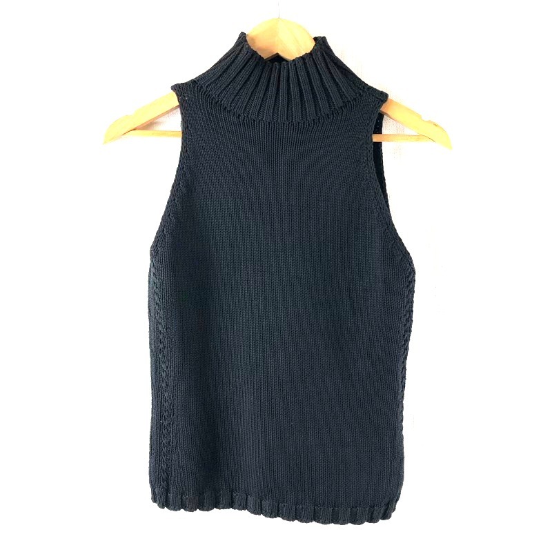 ルヴェルソー Le Verseau ニット ノースリーブ ハイネック ベスト コットン100％ リブ イタリア製 ネイビー 36サイズ 958871