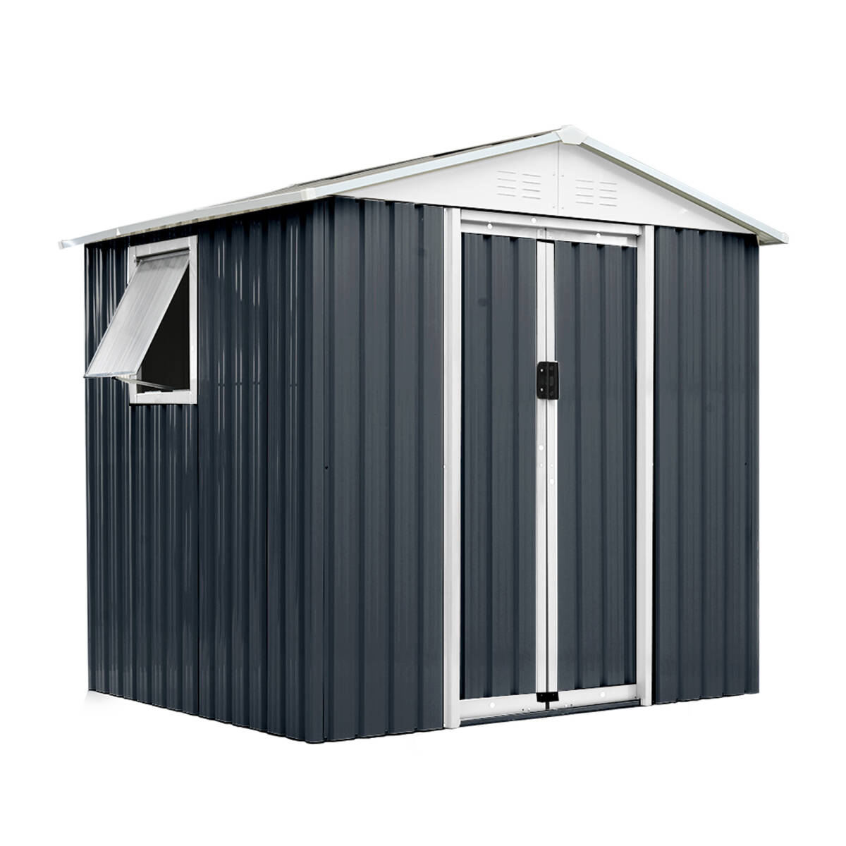 【可動棚&すべり出し窓付き】物置 屋外 スチール 倉庫 床材補強フレーム付き 戸外収納庫 W194cm*D162cm*H184cm 物置き【ブルーグレー】