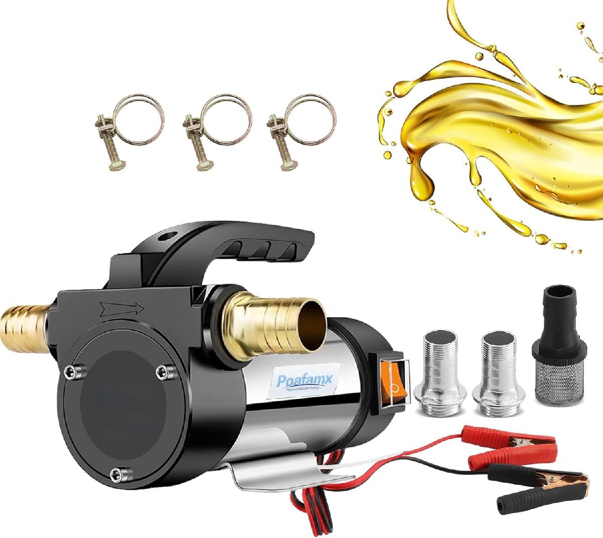 電動オイルポンプ 24V 50-60L/min 電動ポンプ 石油・軽油ポンプ 銅モーター ハイパワー 高速 60-65L/min ポータブル電気ディーゼル油ポンプ