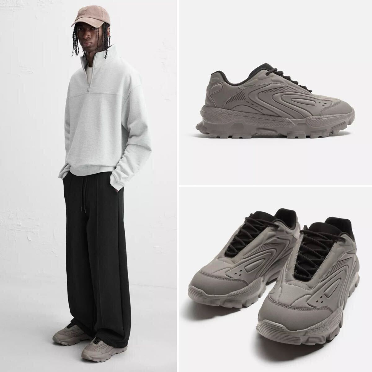 新品 ZARA ローカットスニーカー 26.0cm 40 GRAY メンズ ザラ スニーカー シューズ やや厚底 モード系 タグ付き 