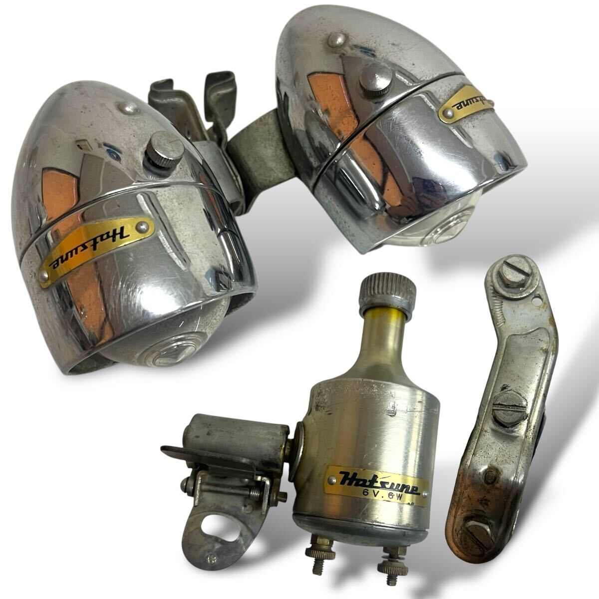 当時物/60-70’s/Hatsune/2灯/砲弾型/ヘッドライト/メッキ/ダイナモ/昭和自転車/実用車/運搬車/ロッドブレーキ/ランドナー/デコチャリ