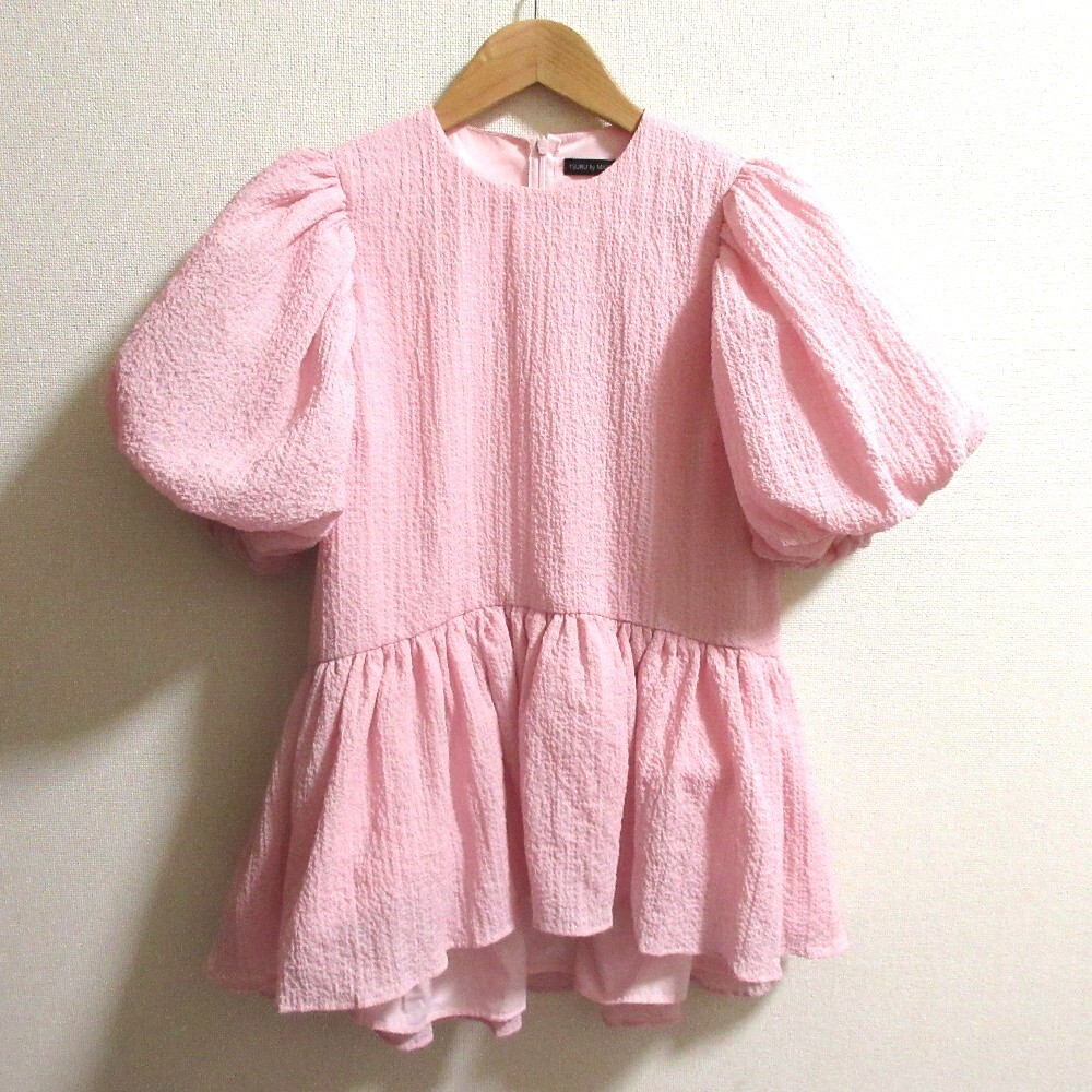 良品 23SS TSURU by Mariko Oikawa ツルバイマリコオイカワ Eleonore ペプラム シアサッカーブラウス サイズF ピンク