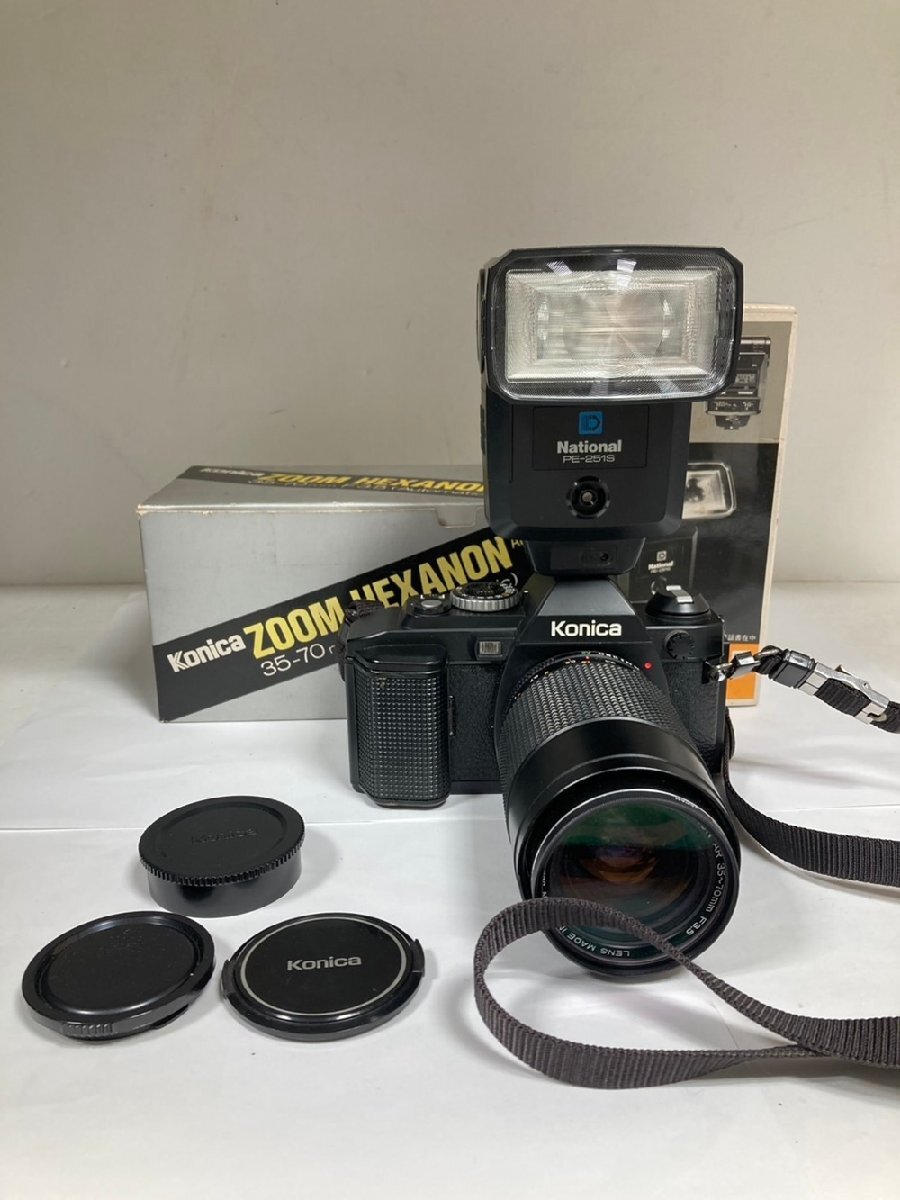 Konica コニカ / FS-1 カメラボディ ＋ レンズ ZOOM HEXANON AR 35-70㎜ ＋ ストロボ PE-251S / 一眼レフ フィルム カメラ【ジャンク品】