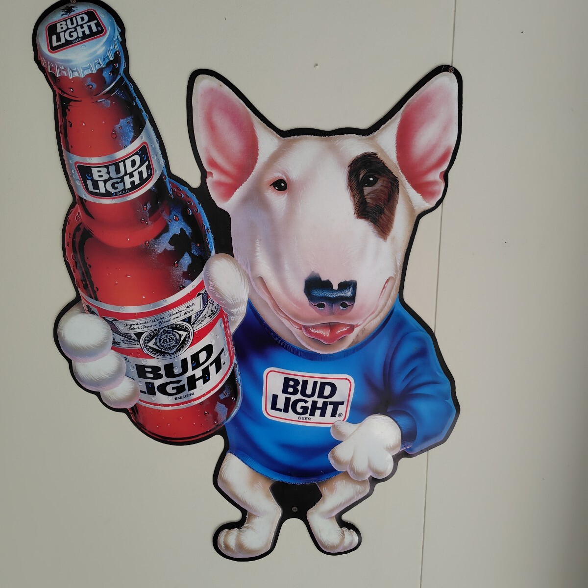 ヴィンテージ1989-1991 バドライト BUD LIGHT BEER ブルテリアブリキ看板 マッケンジー犬 Anheuser-Busch Inc公式