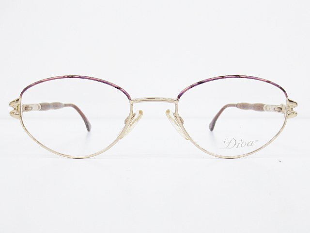 ∞ Diva ディーヴァ 眼鏡 メガネフレーム 5128 メタル フルリム 木製テンプル ゴールド パープル イタリア製 ヴィンテージ □H8