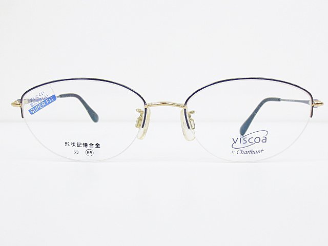 ∞ Charmant シャルマン 眼鏡 メガネフレーム viscoa CH3528 55□18-135 メタル ナイロール ネイビー ゴールド □H8
