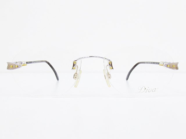 ∞ Diva ディーヴァ 眼鏡 メガネフレーム 5144 メタル ツーポイント ふち無し シルバー パープル イタリア製 □H8