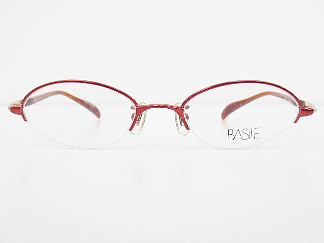 ∞ BASILE バジーレ 眼鏡 メガネフレーム BA-5056 49□16-140 メタル ハーフリム ナイロール ワインレッド オレンジ 日本製 □H8