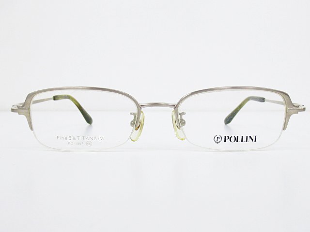 ∞ POLLINI ポリーニ 眼鏡 メガネフレーム PO-1057 50□18-138 メタル チタン ナイロール シルバー 日本製 □H8