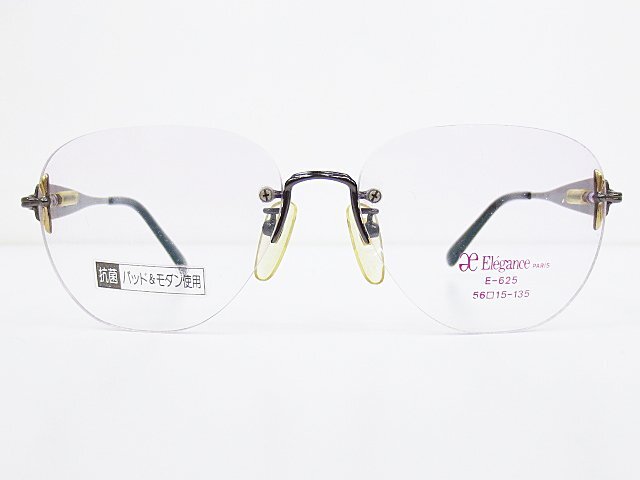 ∞ Elegance PARIS エレガンス 眼鏡 メガネフレーム E-625 56□15-135 ツーポイント グレー グリーン 日本製 □H8