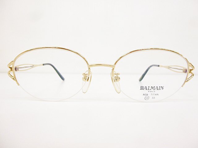 ∞ BALMAIN バルマン 眼鏡 メガネフレーム 809 53□17-135 メタル チタン ナイロール ハーフリム ゴールド 日本製 □H8