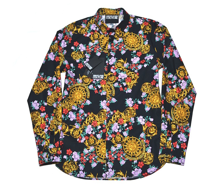 【新品】通年 Versace ヴェルサーチ ジーンズクチュール 高級バロック調ドレスシャツ 48 (Lサイズ程度）王道/圧巻 紙タグ付き 9718
