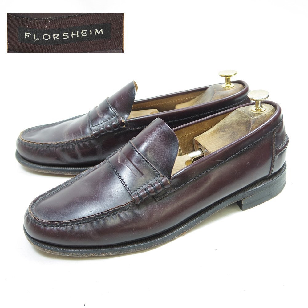 10D表記　28cm相当　Florsheim　フローシャイム　ペニーローファー　コイン　バーガンディ　マッケイ製法/257.11/P3146