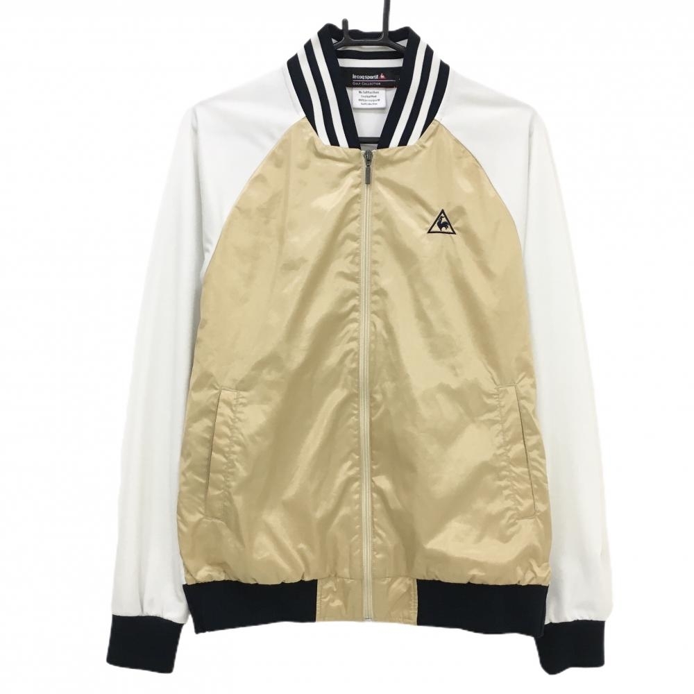 ルコックゴルフ ブルゾン ベージュ×白 切替 ネックボーダー メンズ L ゴルフウェア le coq sportif