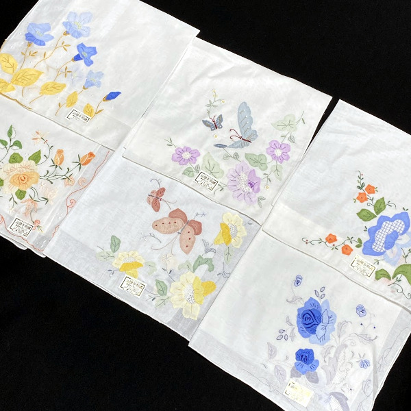 ★新品 未使用【スワトウ 汕頭】■手刺繍＊ハンカチ ◎6枚まとめて＊希少 中国 伝統工芸品