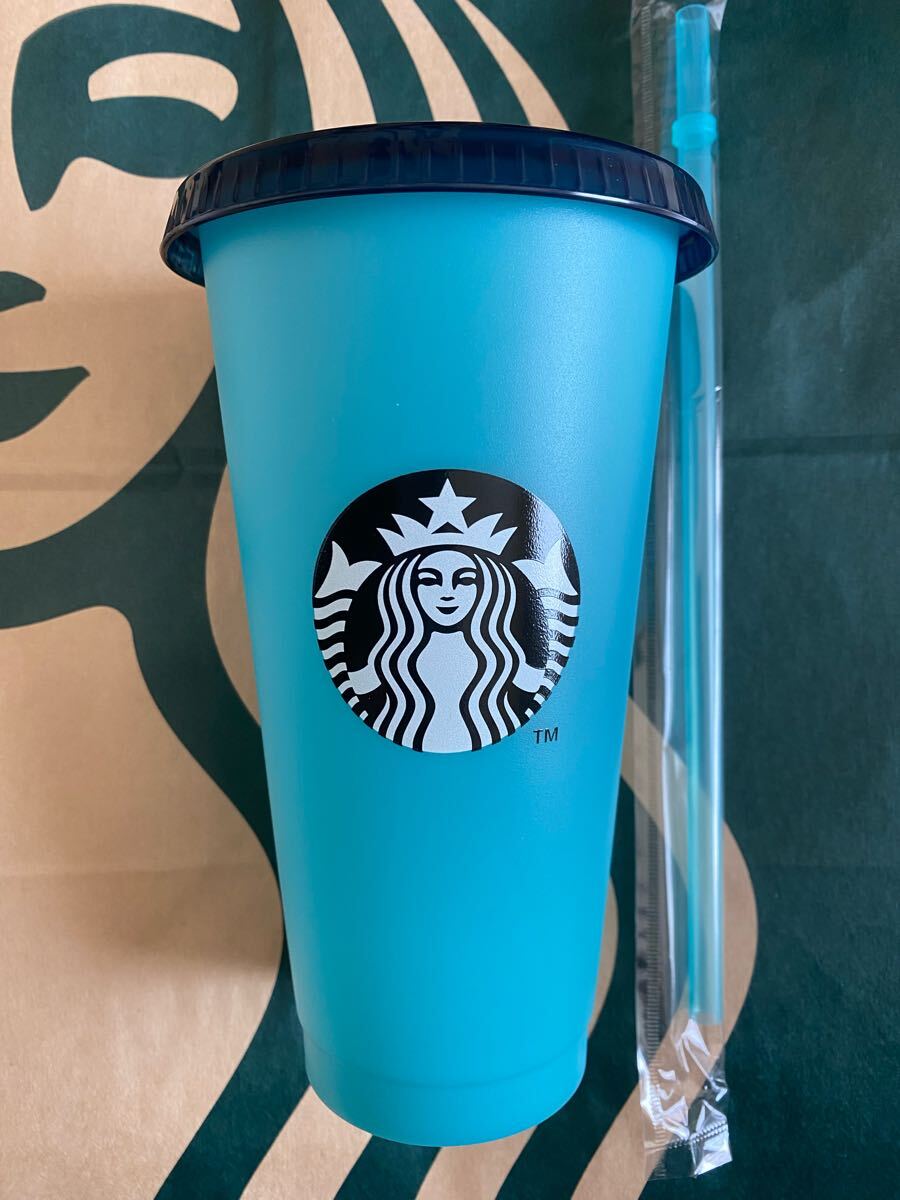 STARBUCKS スターバックス　カラーチェンジングリユーザブルコールドカップデュアルブルー710mlスタバ　タンブラー　ストロー付き