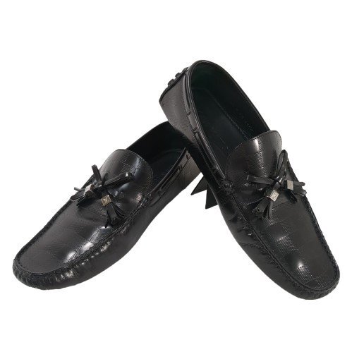 LOUIS VUITTON ルイ・ヴィトン ドライビングシューズ ダミエグラフィット リボン シルバー金具 スリッポン ブラック 6 1/2 約24.5cm FA1100