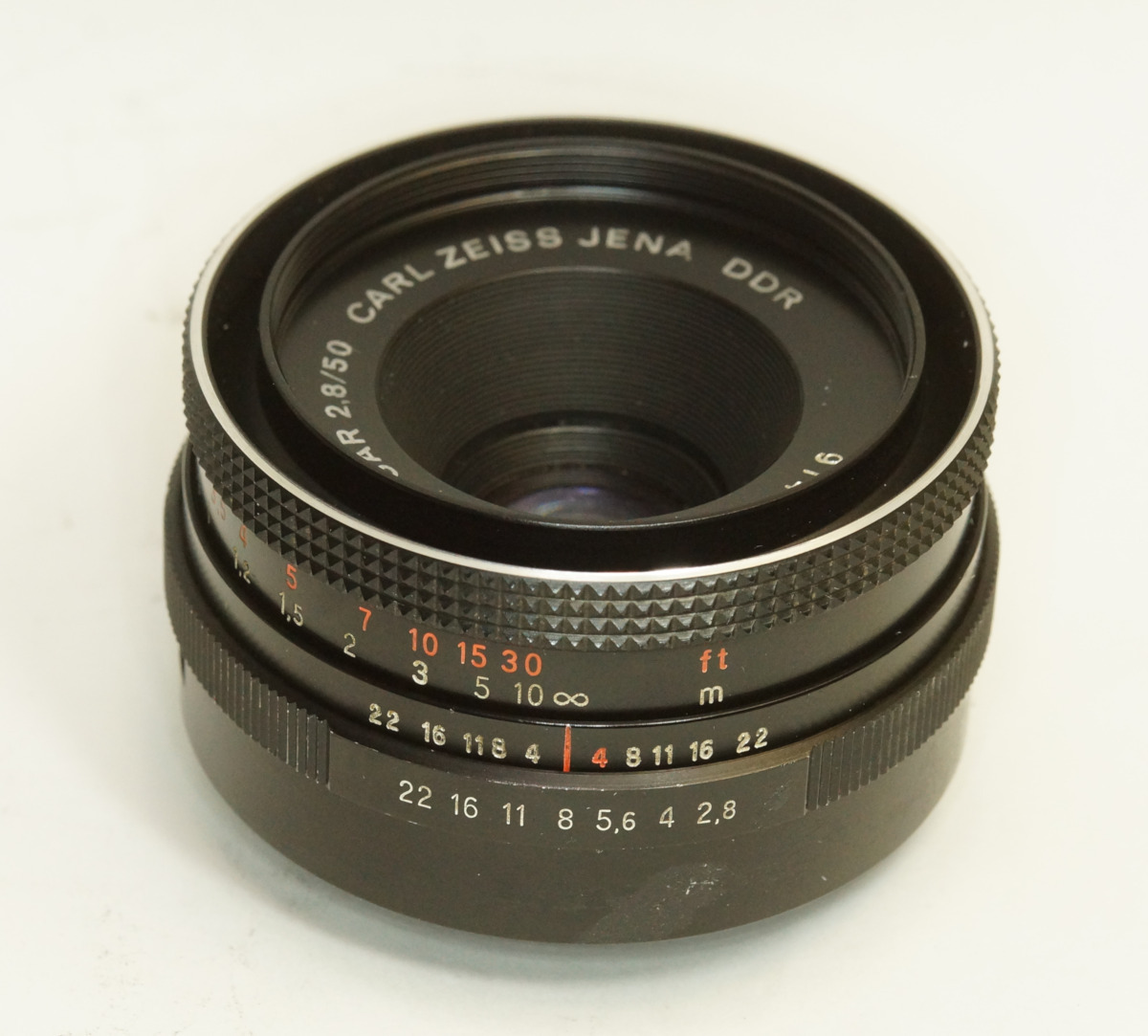 ドイツ製 Carl Zeiss Jena Tessar 2.8/50 M42 905B-064 ブラック 後前期型 A/M切替レバー 70年代 旧文字体 赤ft