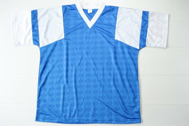 ☆　古着　サッカーシャツ　Ｌ　ブルー　大きいサイズ　大寸　ゲームシャツ　レトロ　BLUE　☆