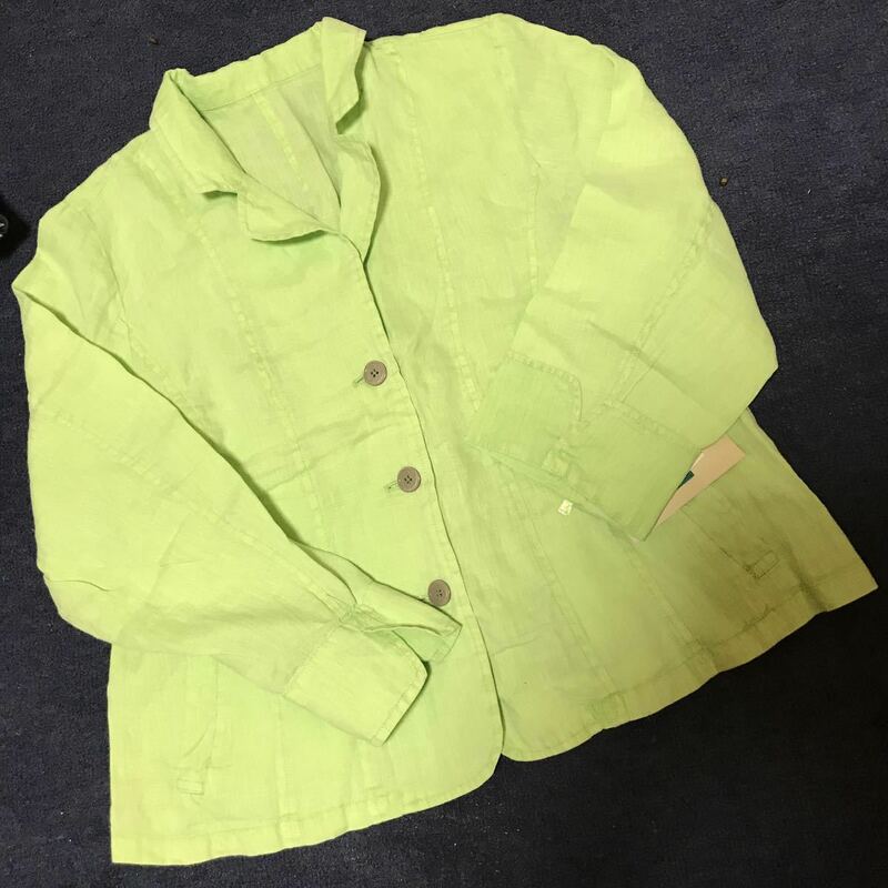 新品　リネン　麻　長袖ジャケット　3L 大きいサイズ 2万円弱の品　グリーン　黄緑　サマージャケット