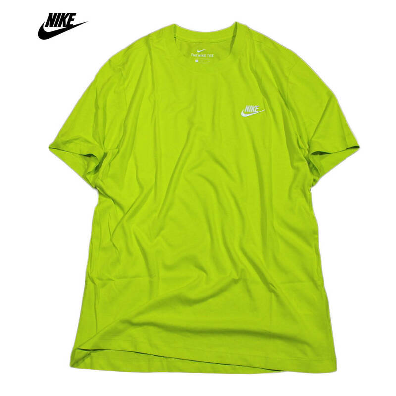 【新品】ナイキ クラブ スウッシュ 半袖 Tシャツ【308：黄緑】M NIKE NSW トレ ジム コットン ロゴ 無地 T