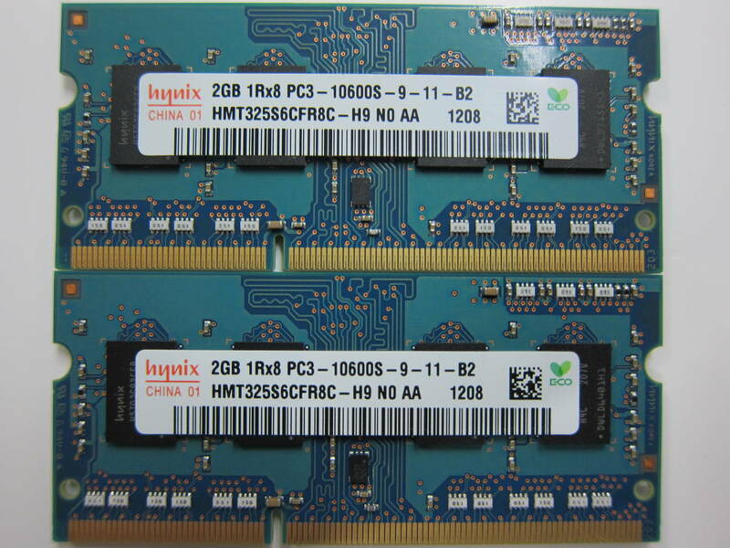 【ノート用メモリー】 4GB (2GBx2) hynix PC3-10600S-09-11-B2 (DDR3-1333) S.O.DIMM 204pin HMT325S6CFR8C-H9 送料198円～#6