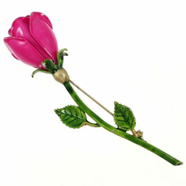 A3231◆ ピンクのエナメルペイントがほどこされたバラのような花のヴィンテージブローチ ◆