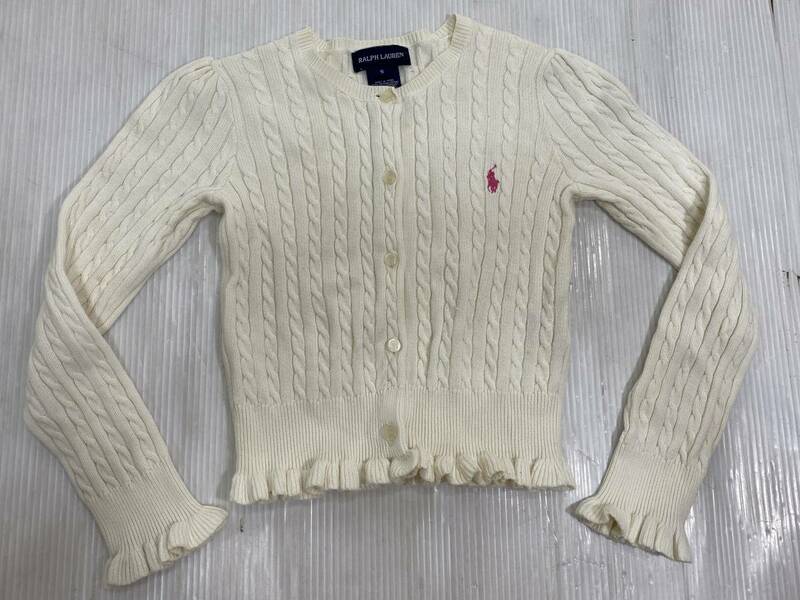 キッズ　RALPH LAUREN/ラルフローレン　カーディガン　白色　サイズ表記5 アメリカ買い付け品古着ファッション