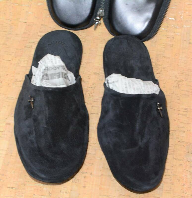 本物　パチョッティ PACIOTTI ラウンドファスナー　収納バッグ付き　サンダル 44 黒 メンズ ルームシューズ 靴
